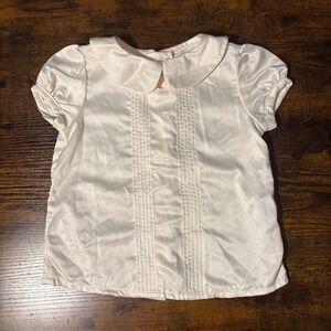 Vintage Old Navy Ivory Satin Collared Pleated Puff Sleeve Blouse Shirt (Girl 3T)